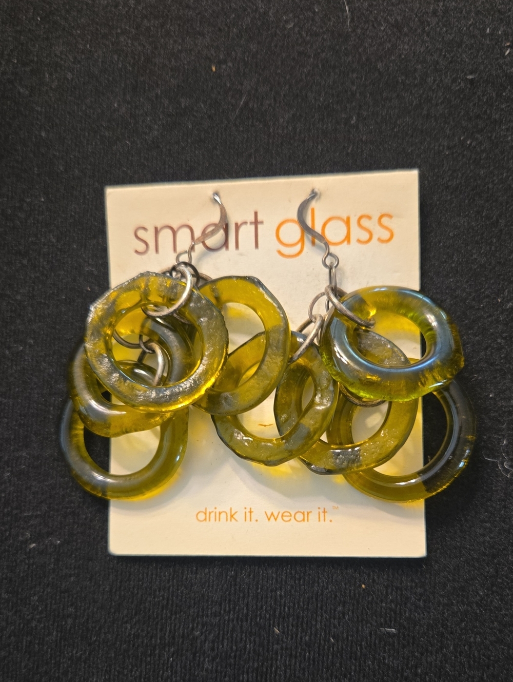 Smart Glass Olive Green Recycled Glass Dangle Earrings